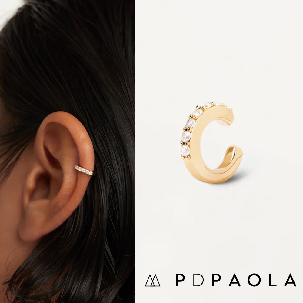 PD PAOLA 西班牙時尚潮牌 金色迷你耳環 鑲鑽C型耳骨夾 ALEX