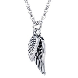 【C20N1691】精緻個性歐美潮流天使之翼羽毛鑄造鈦鋼墬子項鍊/掛飾