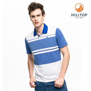 【Hilltop山頂鳥】男款吸濕快乾Polygiene抗菌彈性抗UV條紋polo衫S14MH0海藍/白