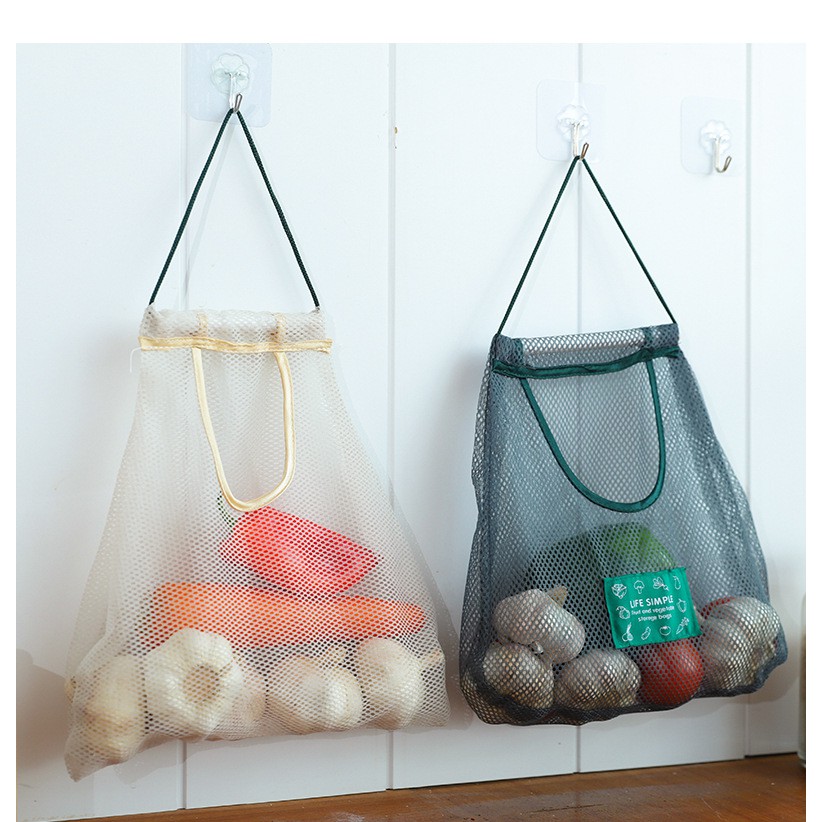 現貨DZ1042301333 廚房果蔬收納網袋 壁掛式家用儲物袋 便攜手提鏤空透氣大薑蒜頭掛袋 蔬果掛袋
