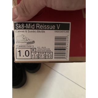 vans sk8 mid reissue v 19公分 歐碼31.5 童鞋 滑板鞋 魔鬼氈