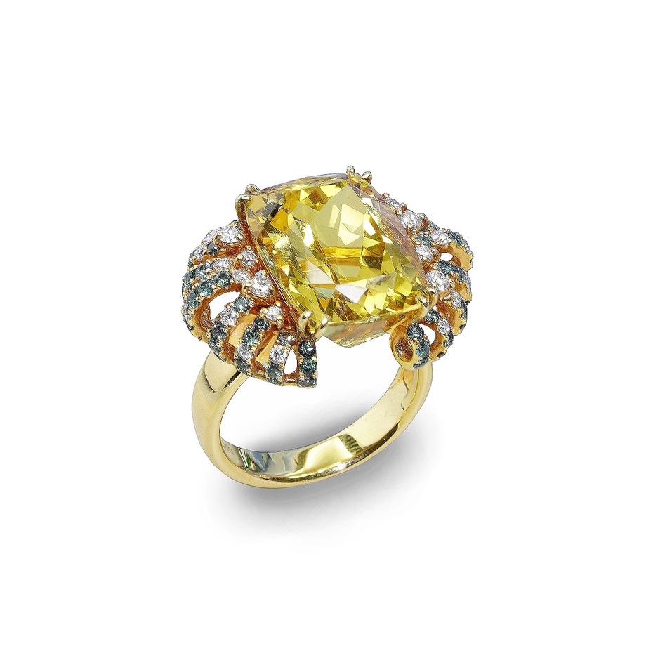 黃18K金天然金黃綠柱石鑽石戒指  基隆克拉多