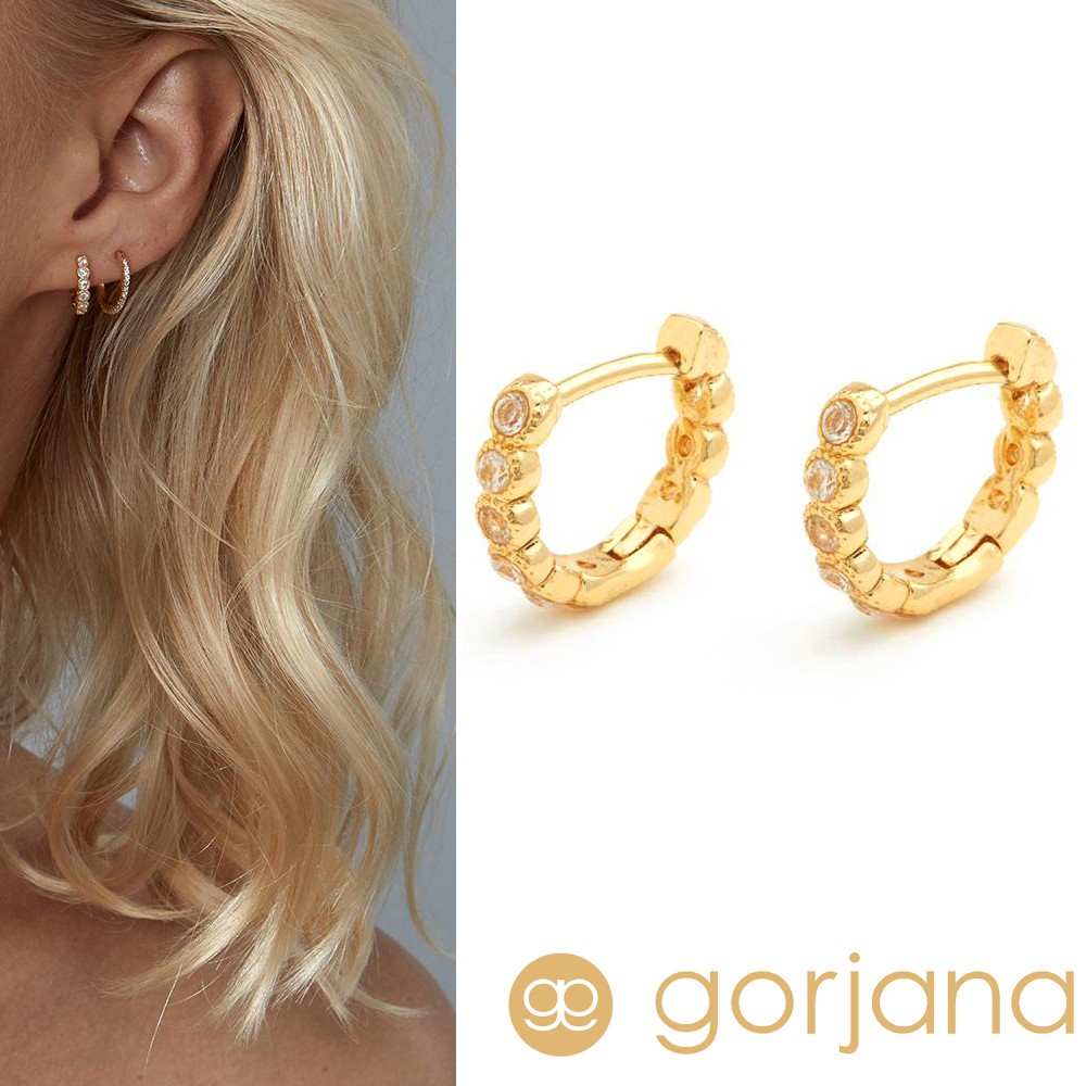 GORJANA Madison Shimmer 迷你小圓耳環 C型鑲鑽耳環 金色