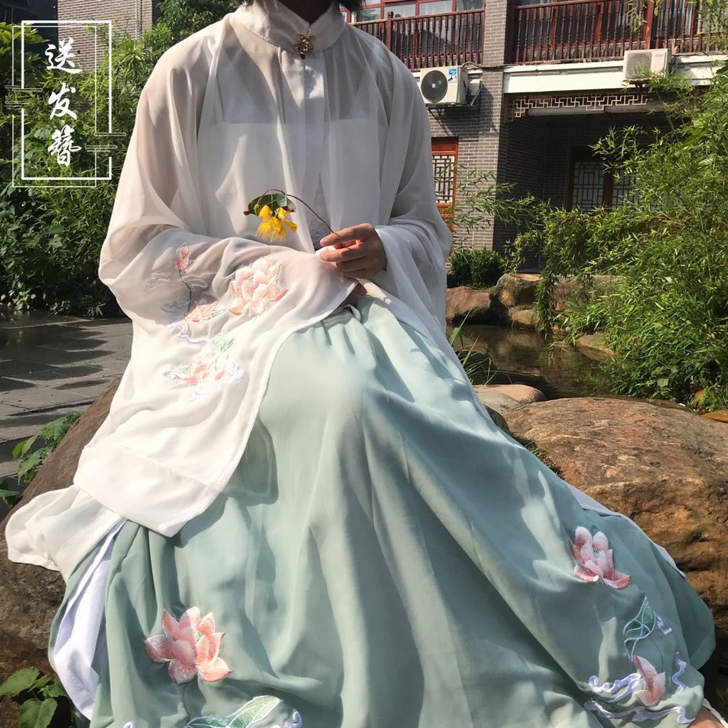 現貨免運 花間舞漢服 別樣紅 明制立領衫夏款學生白菜刺繡對襟三件套 蝦皮購物