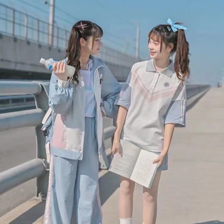 日系清新休閒運動服套裝女學生夏季小個子寬鬆短袖t恤褲子兩件套