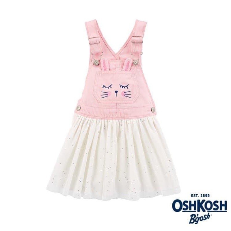Oshkosh專櫃女童裝/牛仔吊帶背心裙/粉紅兔子 正品