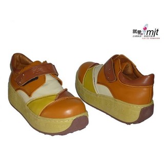 Zobr路豹牛皮氣墊休閒鞋 NO:1237 顏色:柑色搭配彩色 (附保養油) 鞋跟高度：4.5 公分