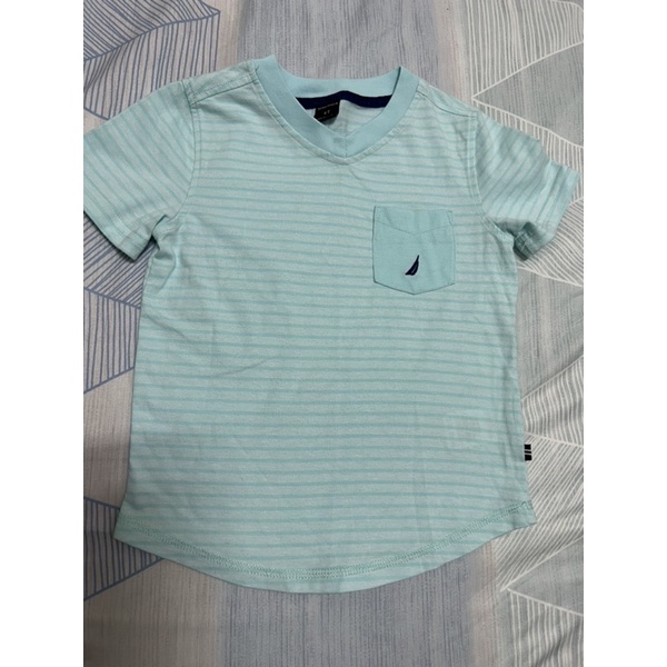 二手 正品 nautica 4歲 V領 水藍色 短袖 T恤 上衣 衣服 小童 男童