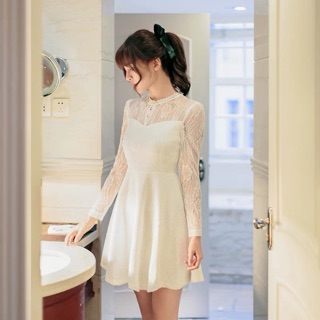 🎀Hanagirl 👗👗婚禮洋裝 ✿韓國✈ 細膩質感透膚蕾絲收腰顯瘦長袖洋裝 A030 A039