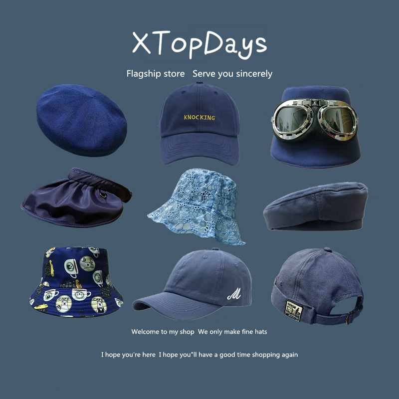 Xtopdays 素色系 素色logo棒球帽顯白霧霾藍藍色帽子男女夏空頂漁夫帽貝雷帽老帽蕾絲雙面戴盆帽遮陽保暖牛仔