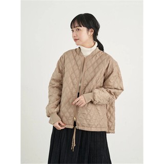 日本品牌地球音樂earth music eme 杏色菱形雙面穿鋪棉外套大衣夾克
