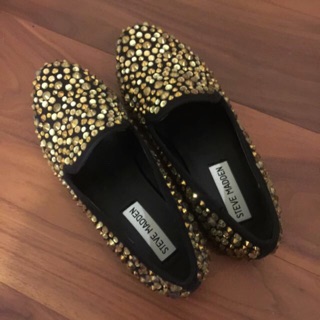 STEVEN MADDEN 多彩鑽飾樂福平底鞋 樂 Slip On 黃金黑