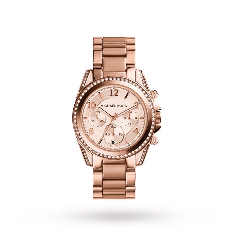 Michael Kors MK5263 玫瑰金水鑽玫瑰金錶盤三眼計時手錶時尚錶