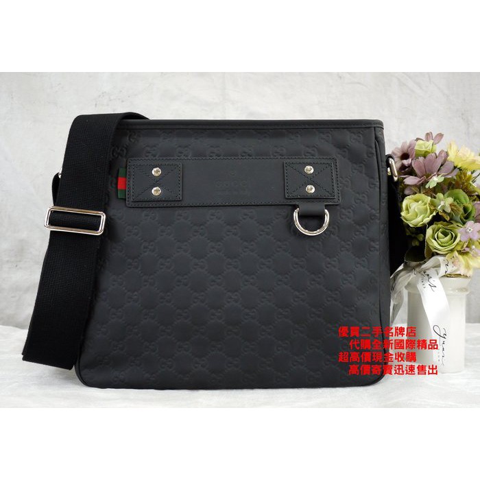 ☆優買二手精品名牌店☆ GUCCI 322080 黑 牛皮 GG 字紋 肩背包 斜背包 郵差包 記者包 信差包 激新