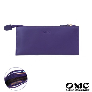【OMC】義大利植鞣革6卡1照薄款拉鍊牛皮長夾-紫色
