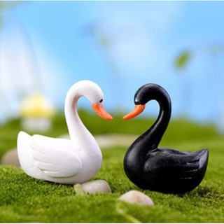 黑白天鵝(一組2入)微景觀多肉植物苔蘚盆栽擺件 DIY花盆裝飾品 園藝水族造景擺件療癒小物 拍攝道具 公仔