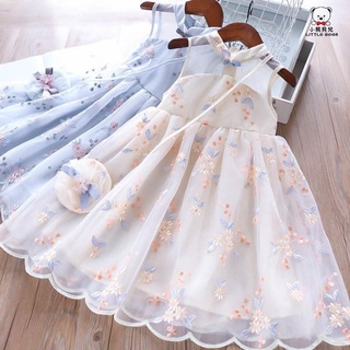 兒童洋裝 女童洋裝 女童裙子 女童連衣裙夏裝漢服旗袍超仙2021新款兒童復古網紗裙寶寶夏季裙子（偏小款）