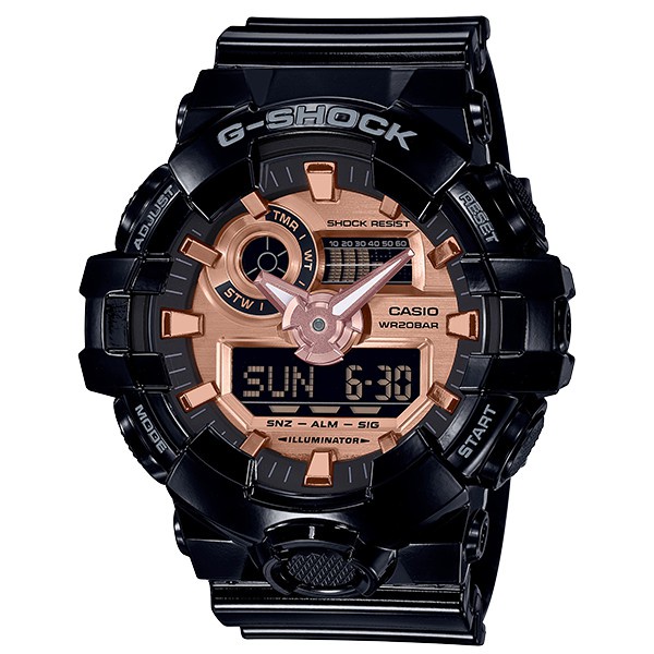 CASIO G-SHOCK GA-700MMC-1A 雙顯電子錶(黑X玫瑰金)