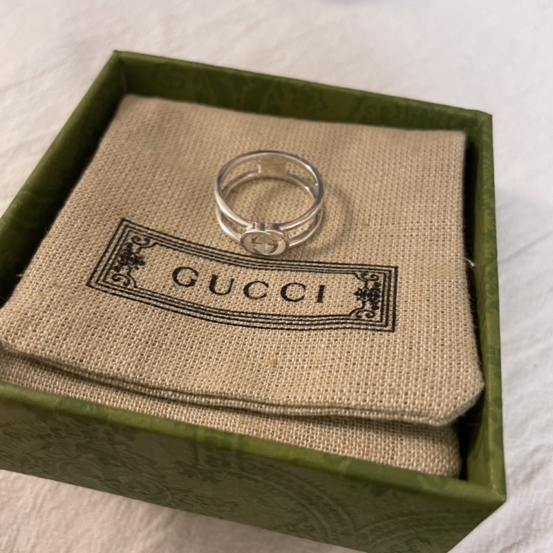 Gucci古馳專櫃雙G戒指💍窄版❤️情侶戒925純銀戒指