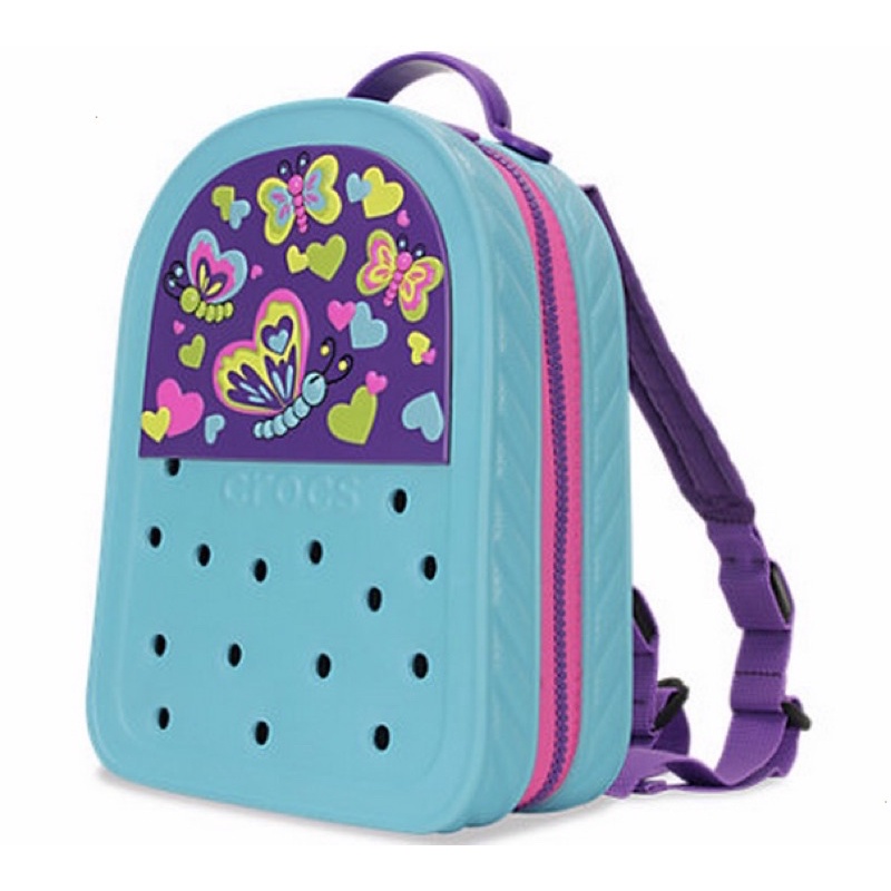 Crocs Lights Backpack Butterfly 兒童 幼童防水後背包水色紫led閃亮安全背帶 蝦皮購物