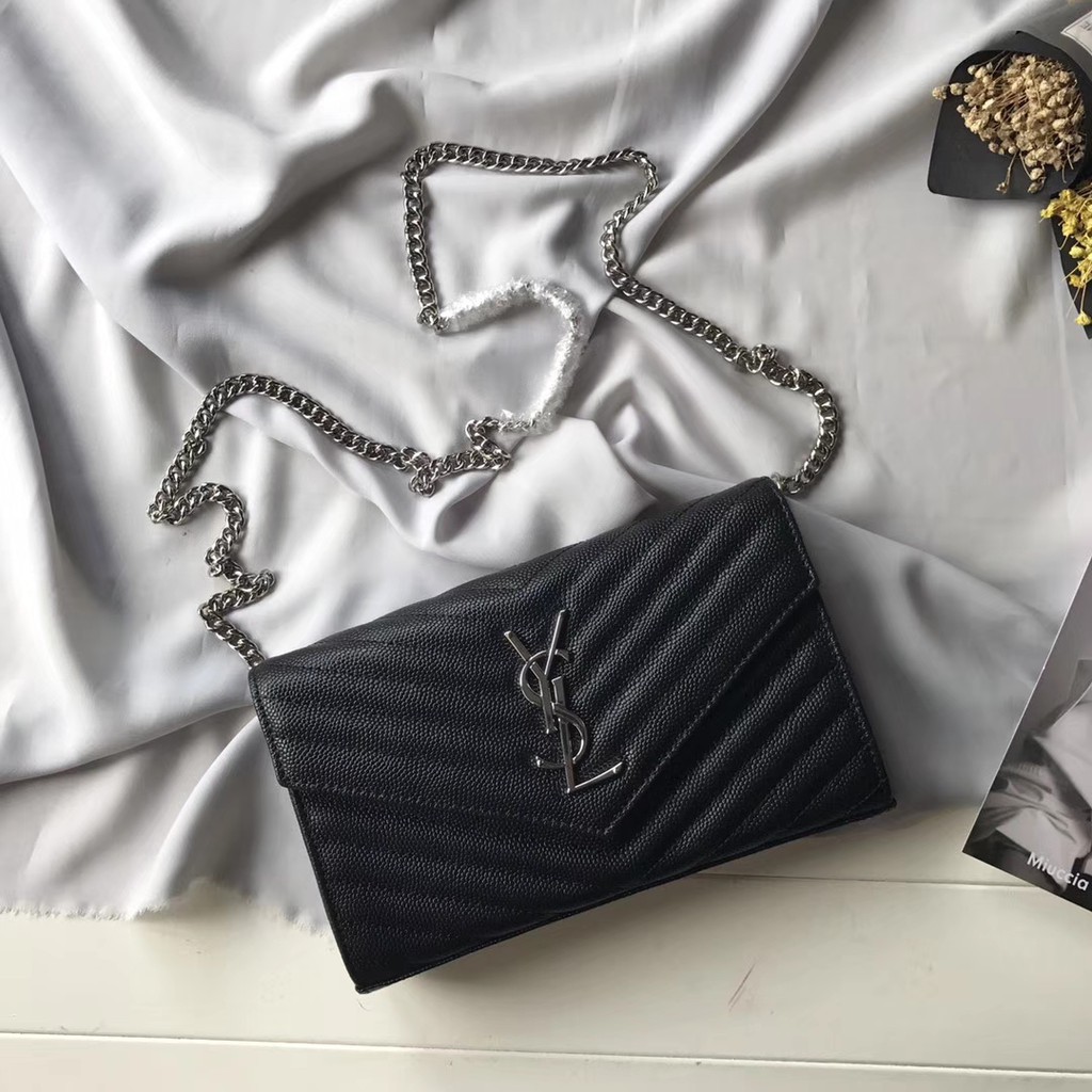 專櫃正品 Va 母親節特價saint Laurent聖羅蘭v紋球紋牛皮女用肩包包鏈條包黑色金扣ysl包包 蝦皮購物
