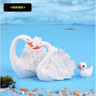🍁 （8款高品質樹脂）天鵝 鵝 羽毛刻畫 白天鵝 情侶 微景觀 樹脂 擺件 創意盆景 DIY多肉裝飾 公仔 隨草憶境