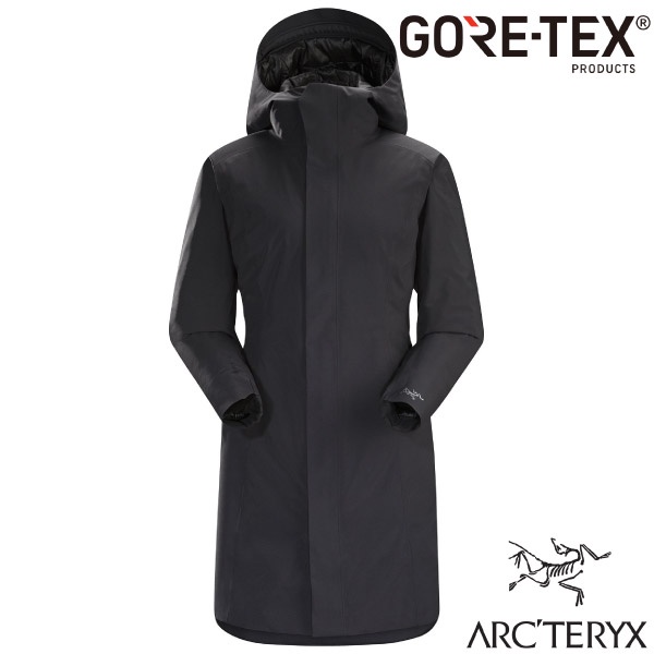 【ARCTERYX 始祖鳥】女款防風防水化纖保暖連帽長外套  Durant GORE-TEX 風雨衣大衣/黑_18156