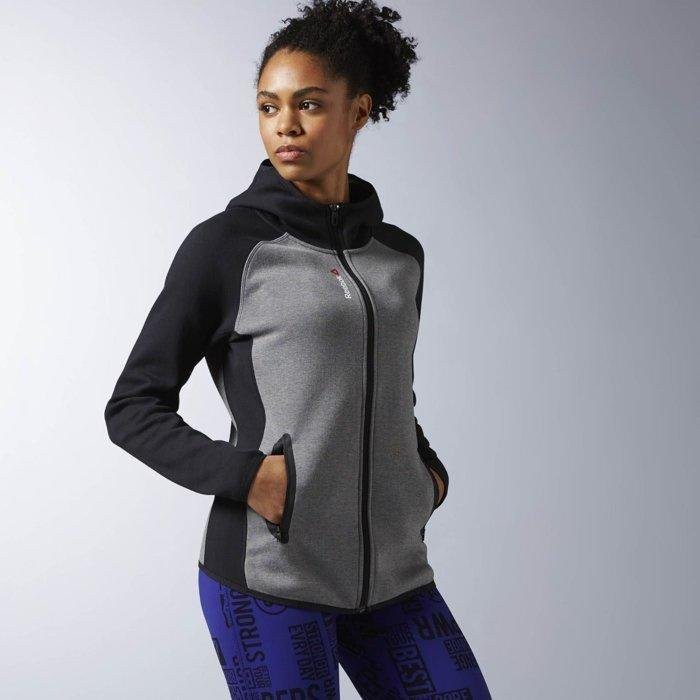 Reebok ONE Series Full-Zip Hoodie 棉質 運動 連帽外套-黑灰 版型很美 AX9060~