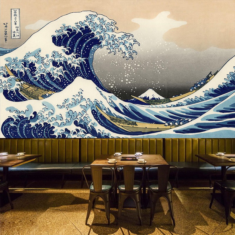 Vncy 1平方米日式和風海浪富士山浮世繪壁畫日本居酒屋壽司料理店復古壁紙墻紙 蝦皮購物