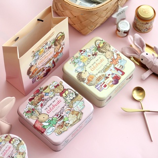 【現貨】【馬口鐵盒】Bunny Lulu正方形曲奇餅乾糖盒子 雪花酥盒 禮品包裝盒 空盒 馬口鐵盒