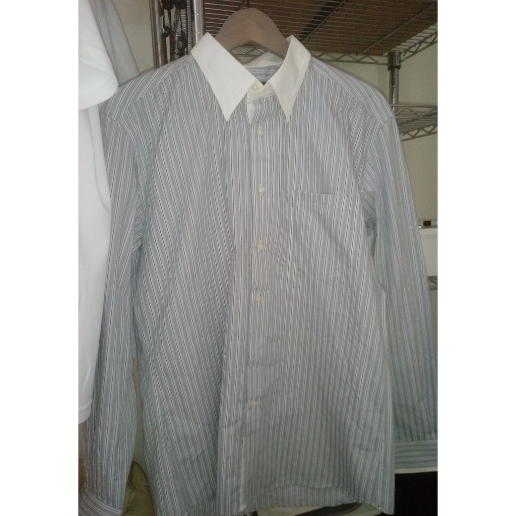 G2000 regular fit 16.5/34.5 淺灰藍直紋長袖男襯衫