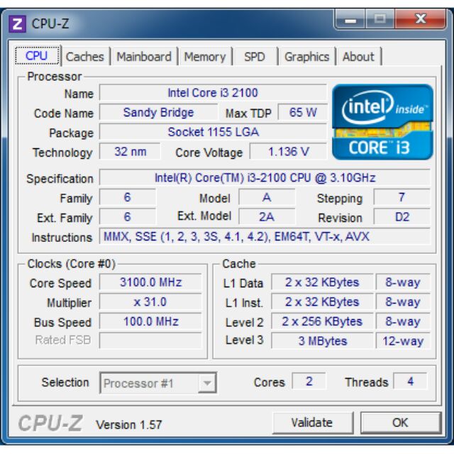 1155 Intel Core i3 2100 CPU非 1150 1151 2011 1366 x79 x99 z97
