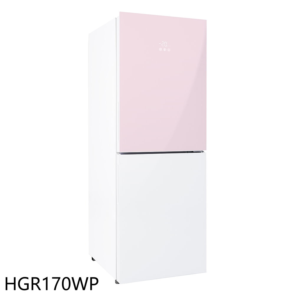 海爾170公升玻璃風冷雙門桃花粉琉璃白冰箱HGR170WP (含標準安裝) 大型配送