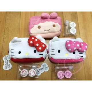 ♥小公主日本精品♥HELLO KITTY雙子星大臉款化妝包收納包小物包絨毛包收納筆帶附小物盒下單選一 42225805