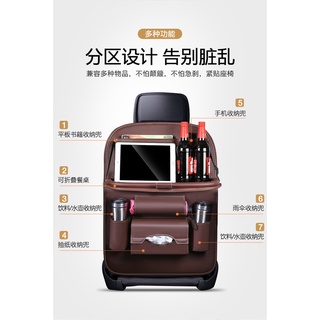 [臺灣現貨] 皮革汽車座椅收納袋 皮革多功能椅背掛袋 皮革摺疊餐桌 收納箱 車載置物袋裝飾