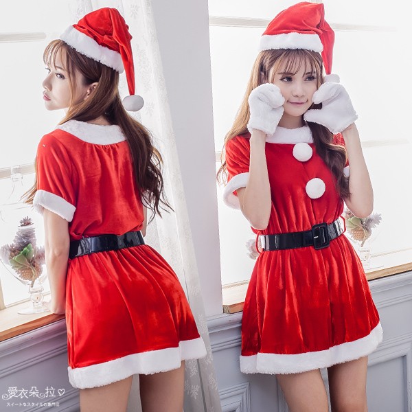 聖誕節服裝 耶誕酒紅色連身裙 聖誕裝/聖誕服 台灣現貨