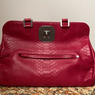 Longchamp Vintage紅色牛皮壓紋醫生包