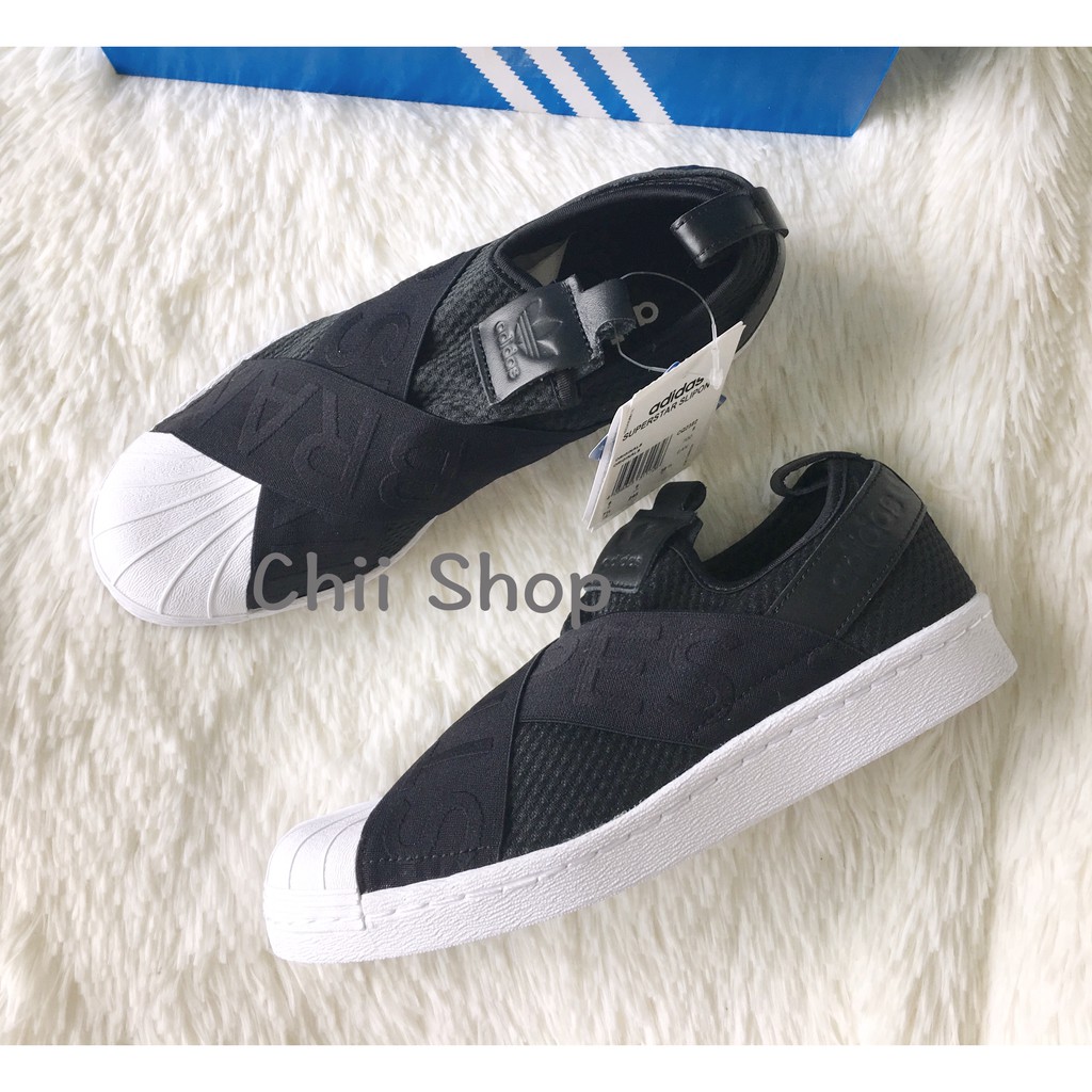 韓國代購 adidas Superstar Slip on 新款 繃帶鞋 交叉 電繡 文字 CQ2382