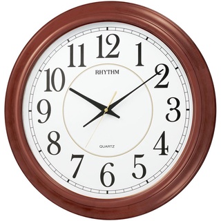RHYTHM 麗聲日本進口咖啡色原木外框大型直徑56cm阿拉伯數字刻劃靜音掛鐘 型號：CMG982NR06【神梭鐘錶】