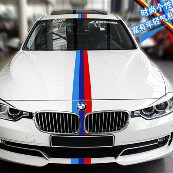 BMW M三色款 寶馬三色運動條紋貼 引擎蓋車貼 車身貼紙 腰線貼 車門貼 一米 * 15cm寬