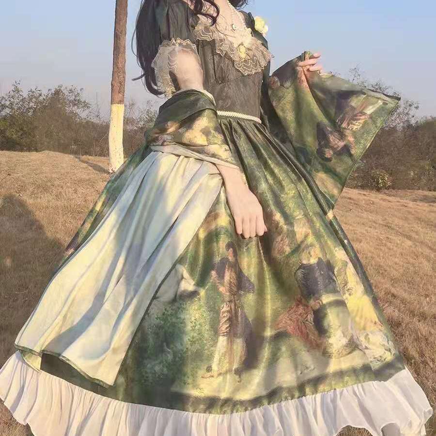 🎀蘿娘の城堡🎀蘿莉塔裙子油畫柄lolita森林舞會洛麗塔OP連衣裙優雅復古宮廷裙子