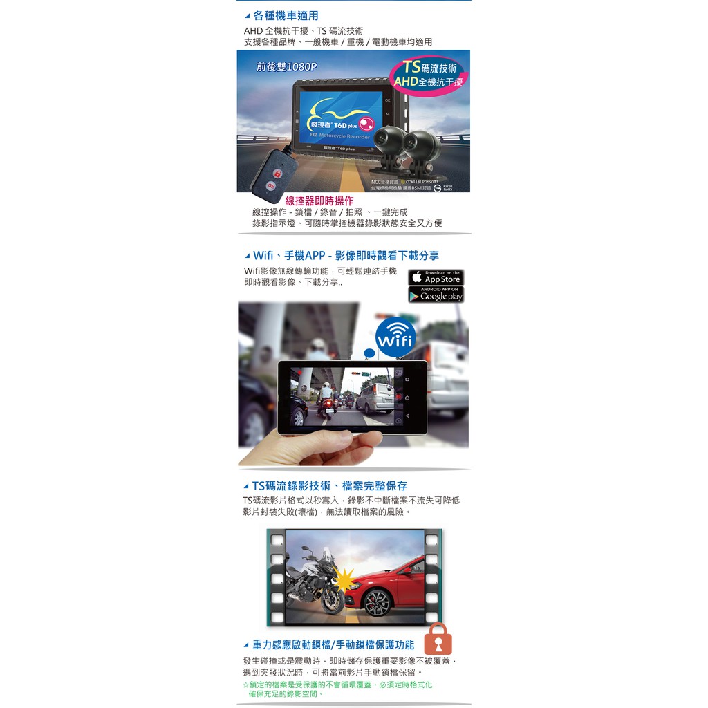 發現者 T6dplus 機車 Ts碼流 1080p雙鏡頭行車記錄器 Wifi Gps軌跡 送32g 蝦皮購物
