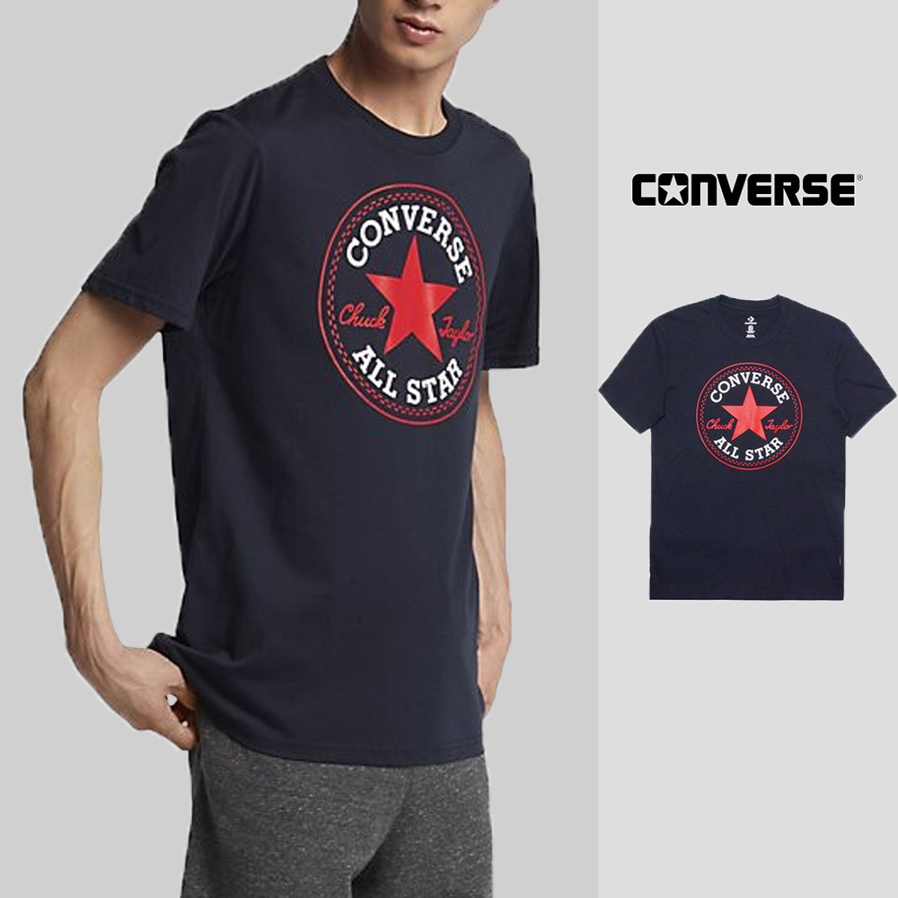 Converse All Star 深藍 短袖T恤 休閒 純棉 素色 短T 基本款 Logo