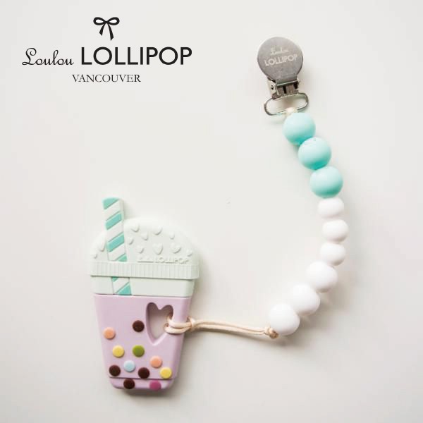 加拿大 Loulou lollipop 珍珠奶茶固齒器組/奶嘴鍊夾 夏日藍【麗兒采家】