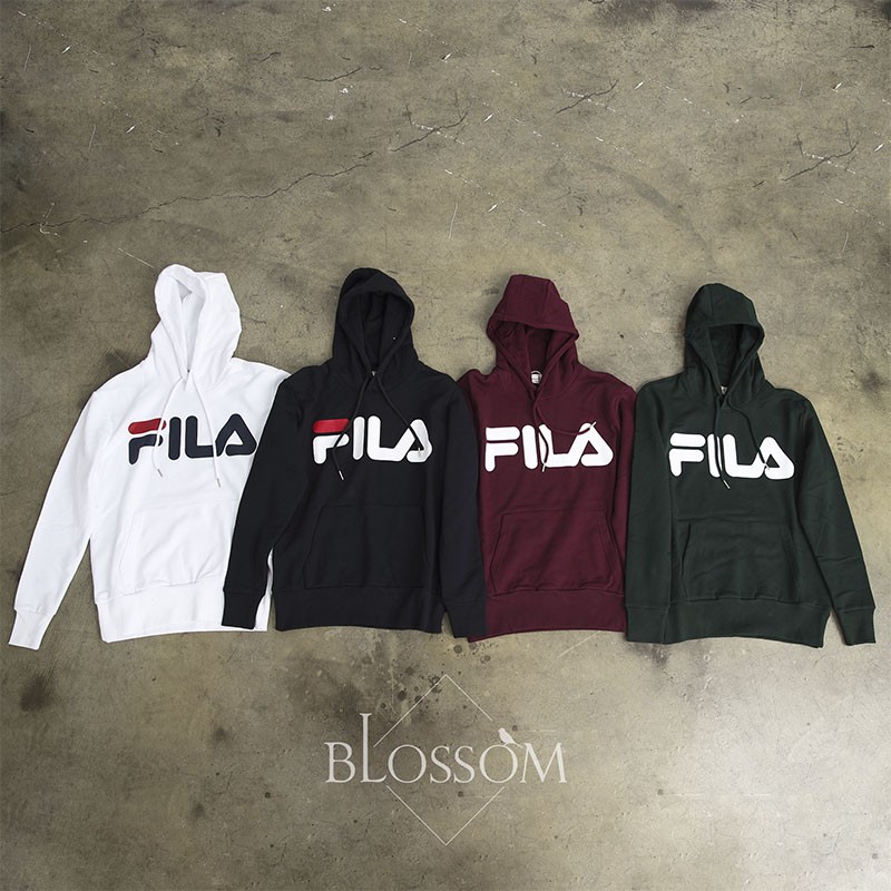 【Blossom】FILA LOGO 帽T 白 深藍 酒紅 綠 連帽 長袖 台灣公司貨