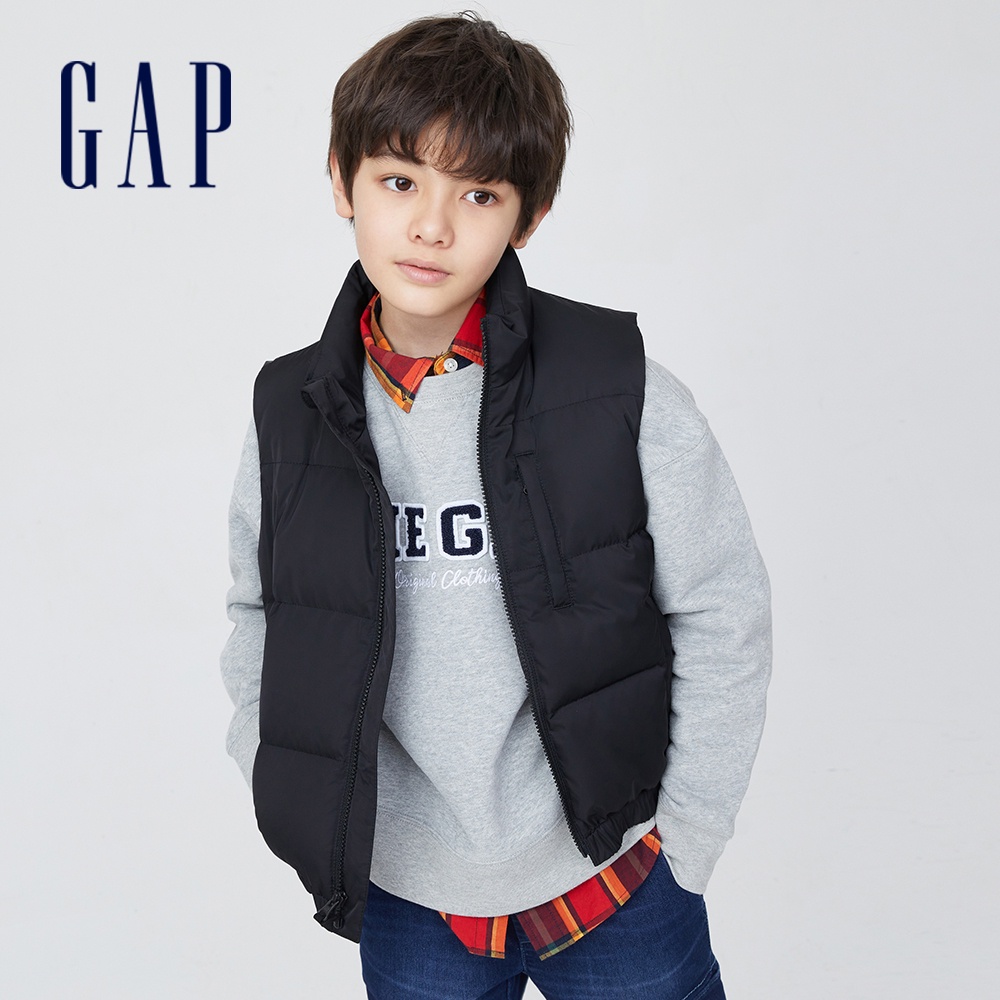 Gap 兒童裝 Logo立領羽絨背心(2-14歲) 大絨朵羽絨系列-黑色(439969)