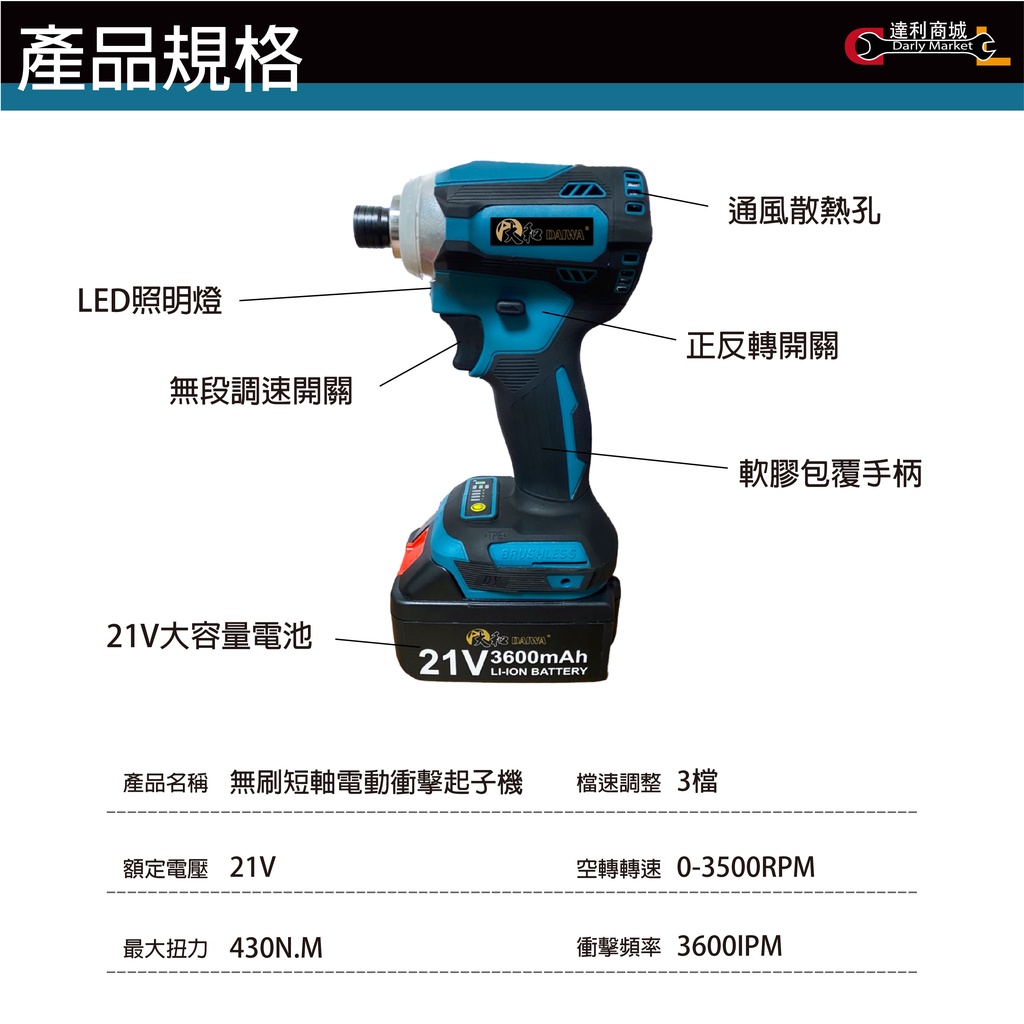 衝擊起子機 DAIWA 大和 無刷衝擊起子 電鑽 充電式 電動起子 鋰電 21V 通用牧田電池 錘鑽 軍刀鋸