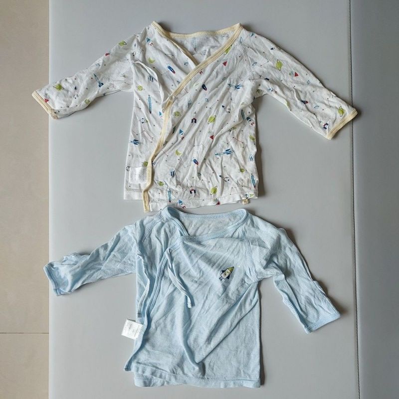 （二手）麗嬰房les enphants 開襟紗布肚衣 新生兒紗布衣 0~3個月衣服 嬰兒包手衣