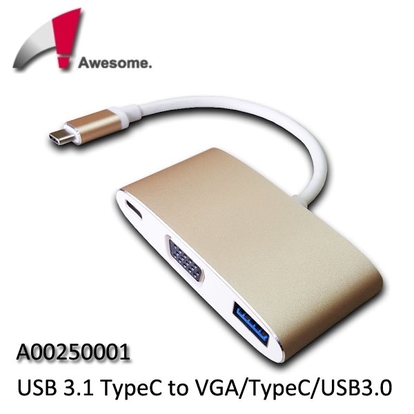 ☆隨便賣☆ Awesome A00250001 USB3.1 Type-C to VGA TypeC USB3.0轉接盒