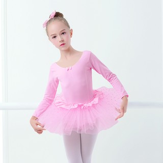 兒童芭蕾舞服女童芭蕾舞裙長袖蓬蓬紗裙連體裙子演出服裝練功服